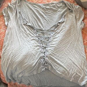 American Eagle Outfitters Light Gray Lace-Up Tee